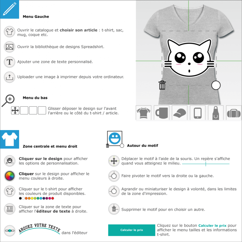 T-shirts  Tête de chat manga customisé en ligne 