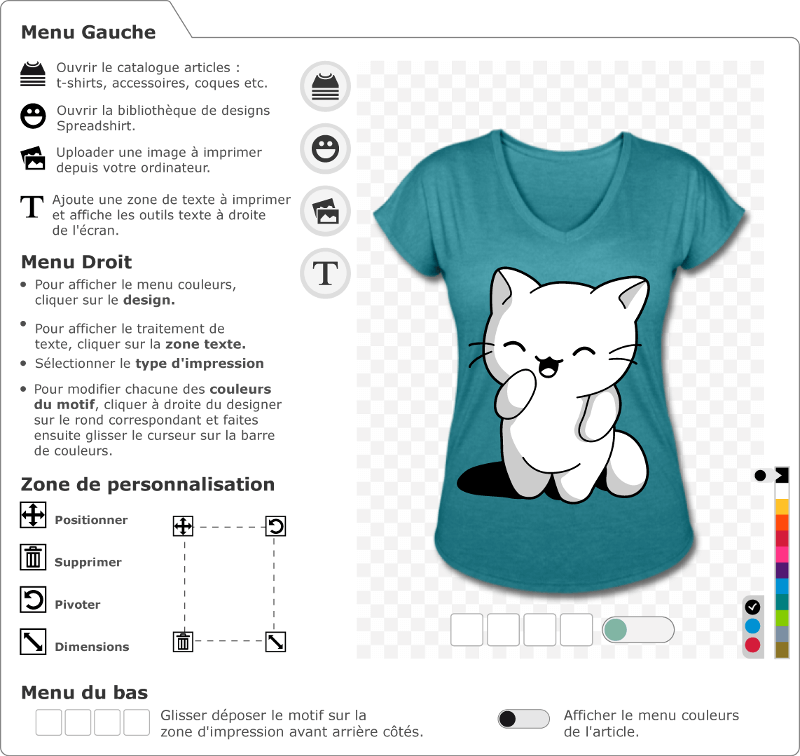 Chaton kawaii debout sur ses pattes arrire. Personnalisez votre t-shirt chat en ligne.