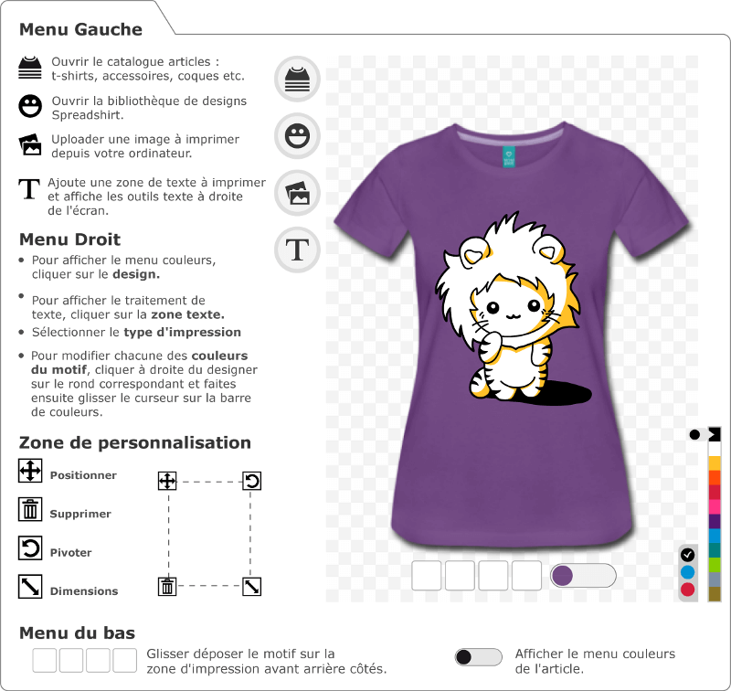 T-shirt chaton dguis en lion avec une crinire. Motif chat kawaii 3 couleurs  personnaliser en ligne.