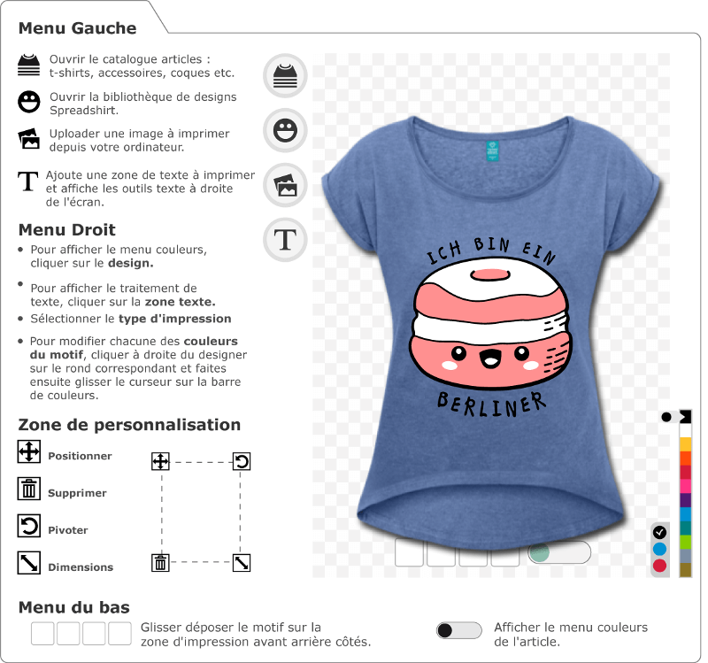 Beignet kawaii et citation drle, t-shirt Ich bin ein Berliner humoristique  personnaliser en ligne.