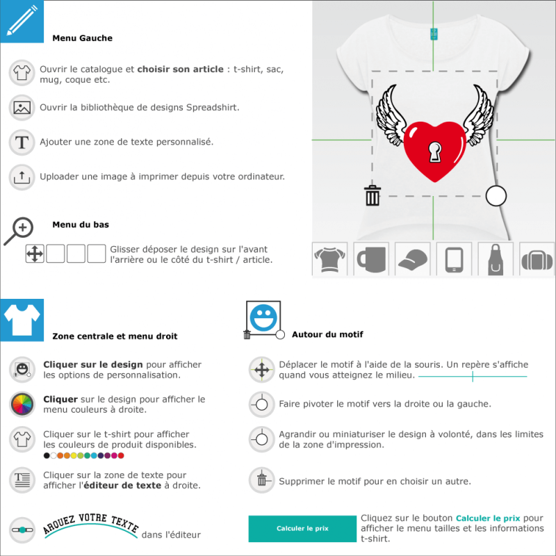 Imprimer un t-shirt coeur ail serrure  designer en ligne 