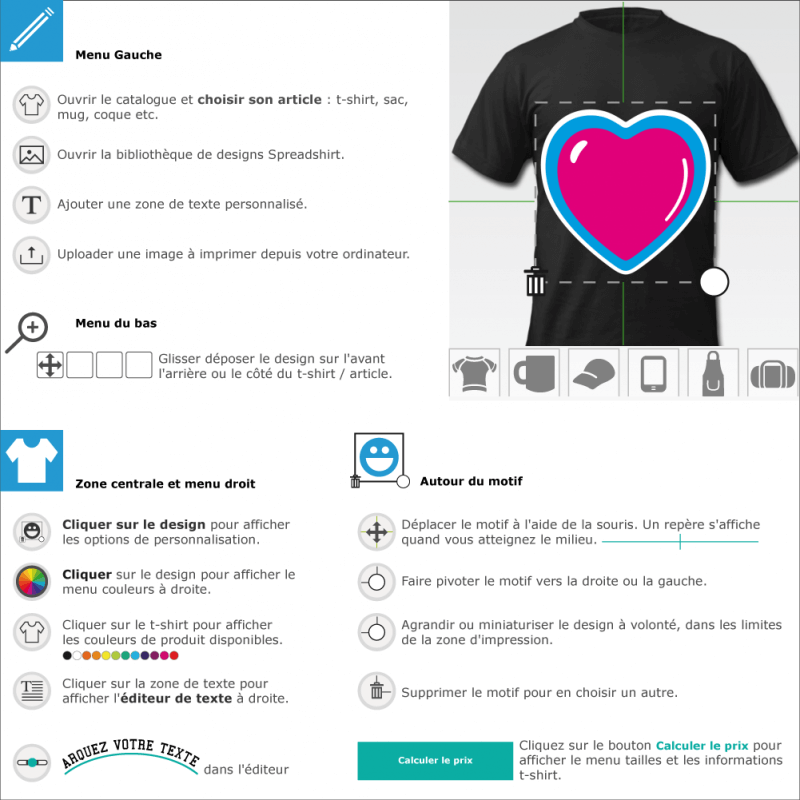 Créer votre t-shirt coeur anime bijou