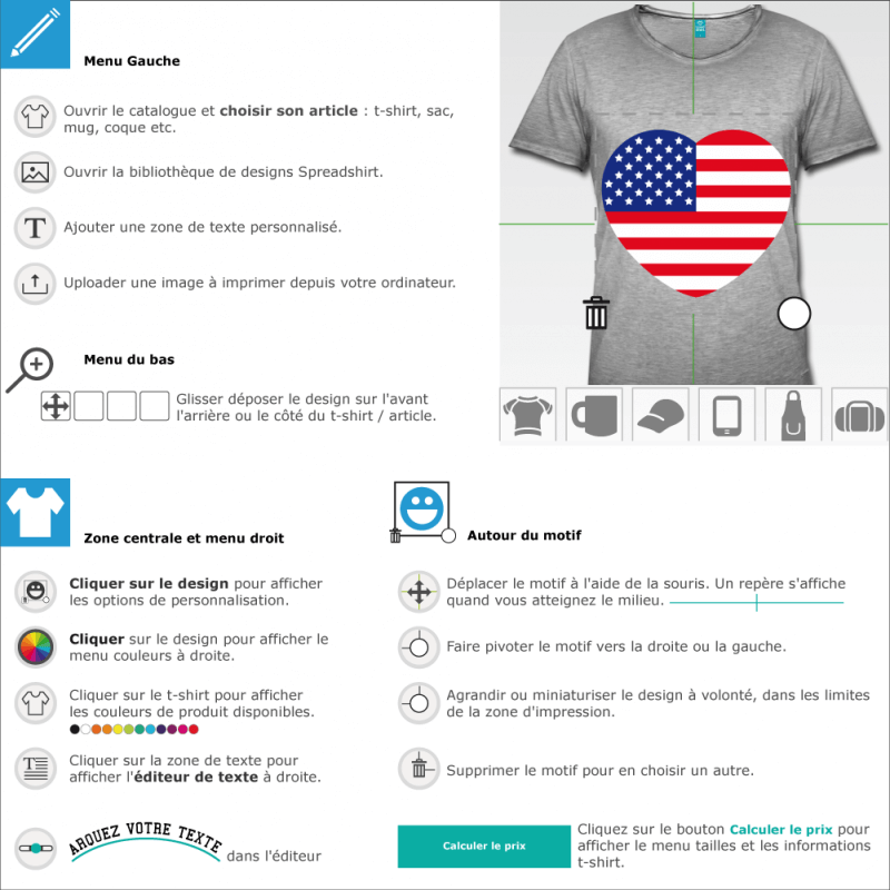 Personnaliser un t-shirt Coeur drapeau USA  imprimer 