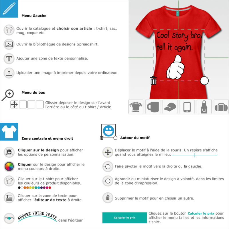 Personnaliser un tee shirt Cool story bro, pouce en l'air customis en ligne 