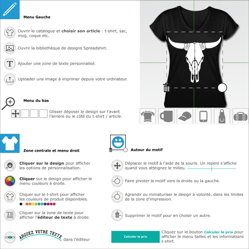 Personnaliser un tee shirt Crâne de vache à designer en ligne 