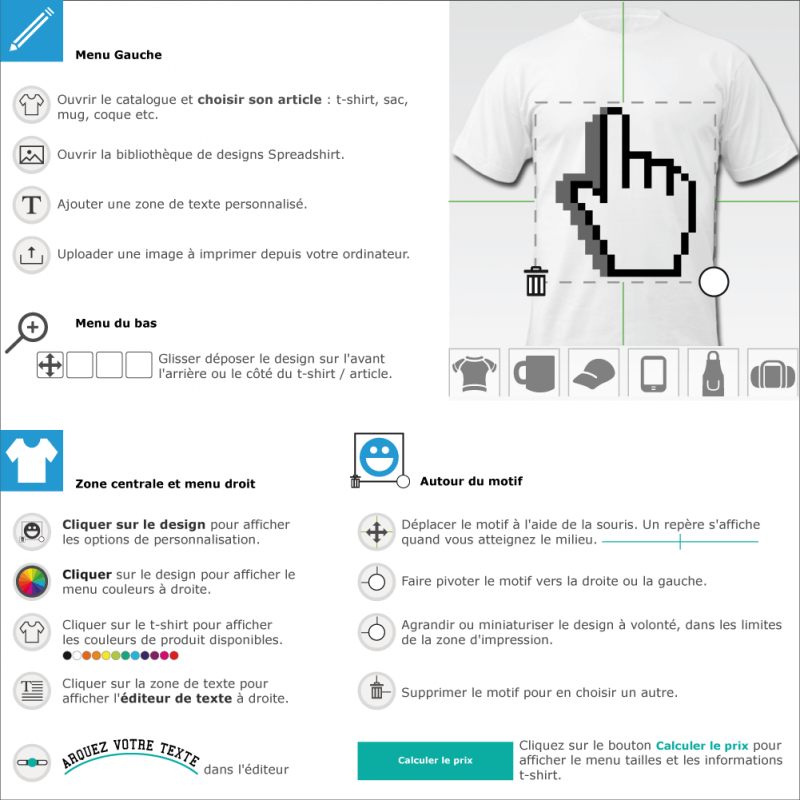 Imprimer votre t-shirt Cursor pointer main pixels  designer en ligne 