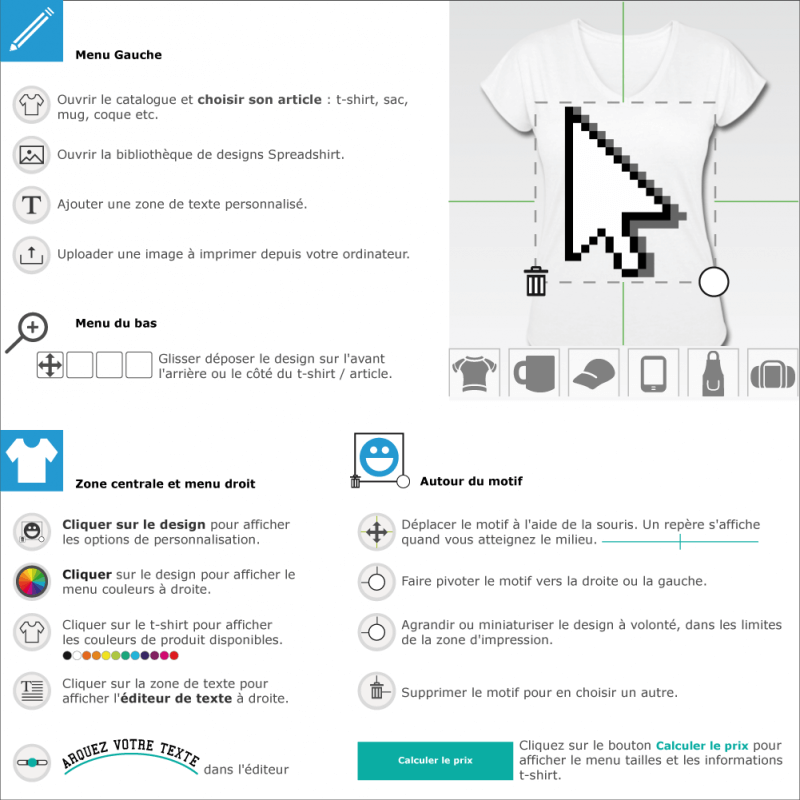 Crer un tee shirt Cursor default flche opaque  imprimer soi-mme en ligne 