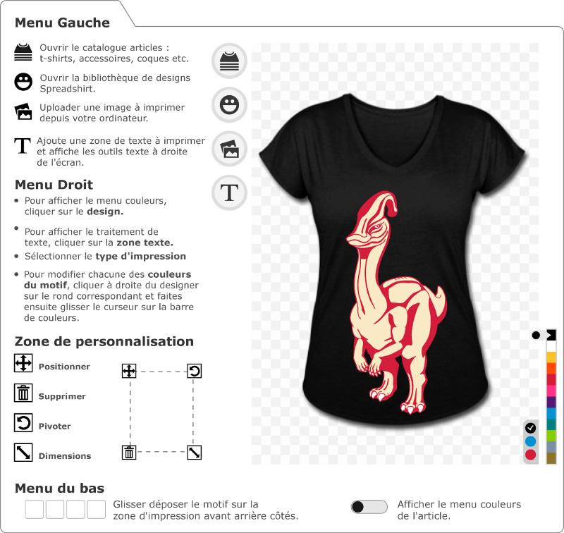T-shirt dinosaure à bec de canard, à personnaliser et imprimer en ligne. Ajoutez un texte, choisissez les couleurs.