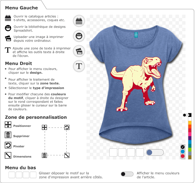 Dessin de dinosaure opaque 3 couleurs à imprimer sur t-shirt. Tyrannosaurus rex stylisé. Créer un t-shirt t-rex