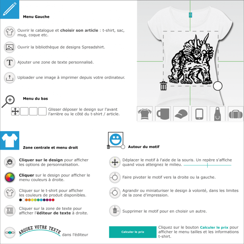 Tricratops debout dessin de trois quarts face en tracs pais. Un design dinosaure et palontologie  imprimer sur t-shirt.