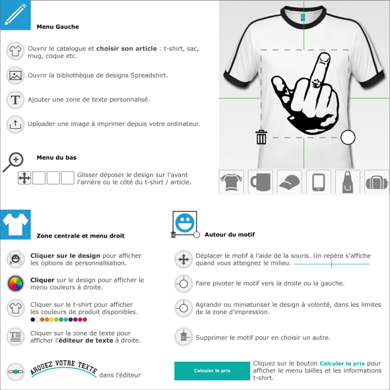 Design doigt d'honneur masculin à personnaliser en ligne. Modifiez le motif et créez un tee shirt fuck you original.