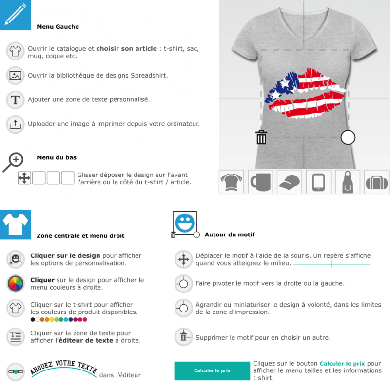Personnaliser un t-shirt USA Kiss drapeau americain à créer en ligne 