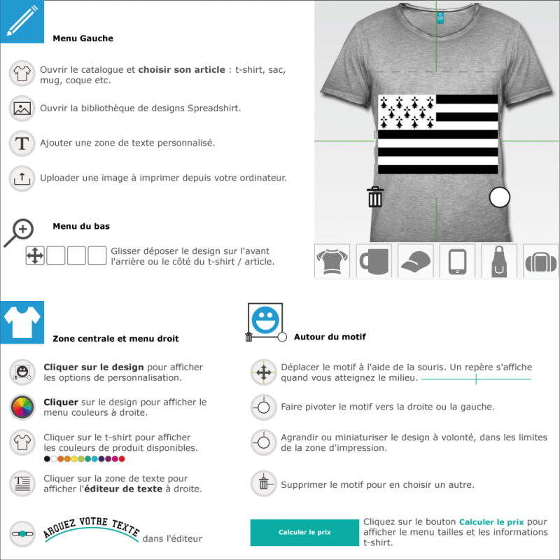 Imprimer votre t-shirt Drapeau Bretagne vectoriel à designer en ligne 