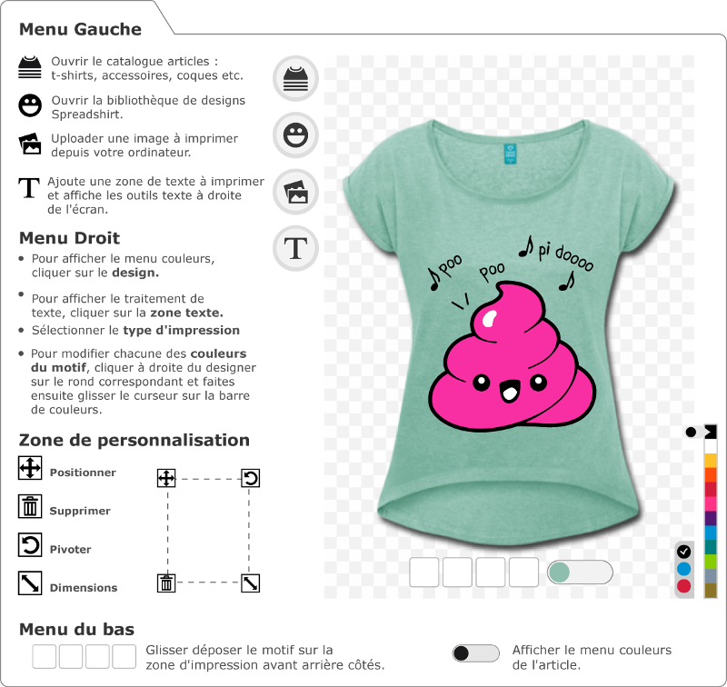 T-shirt humour  personnaliser. Emoji caca et citation poo poo pidou  imprimer en ligne.