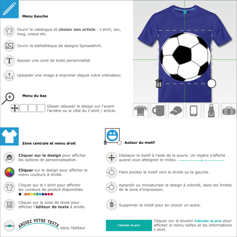 Personnaliser un t-shirt football avec ce ballon simple tricolore dessin en aplats blancs et noirs et lignes grises, sans contours.