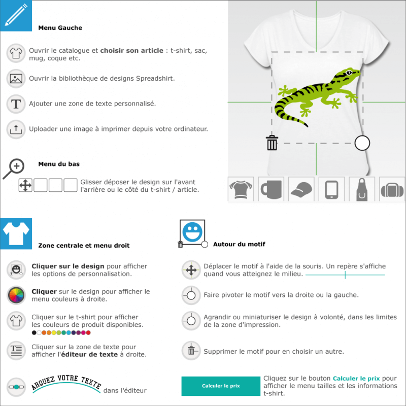Petit gecko  rayures dessin de profil en aplats vectoriels. Design 3 couleurs  personnaliser et imprimer sur t-shirt, tasse, accessoire etc.