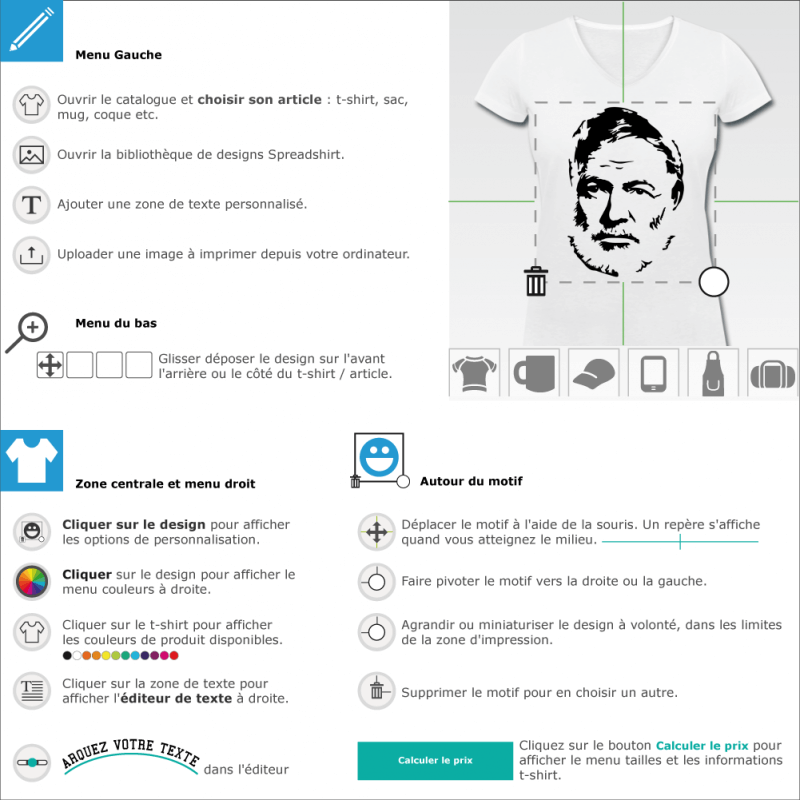 Imprimez votre t-shirt Hemingway  designer en ligne 