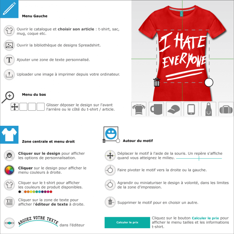 T-shirt I hate everyone gribouillis  crer soi-mme 