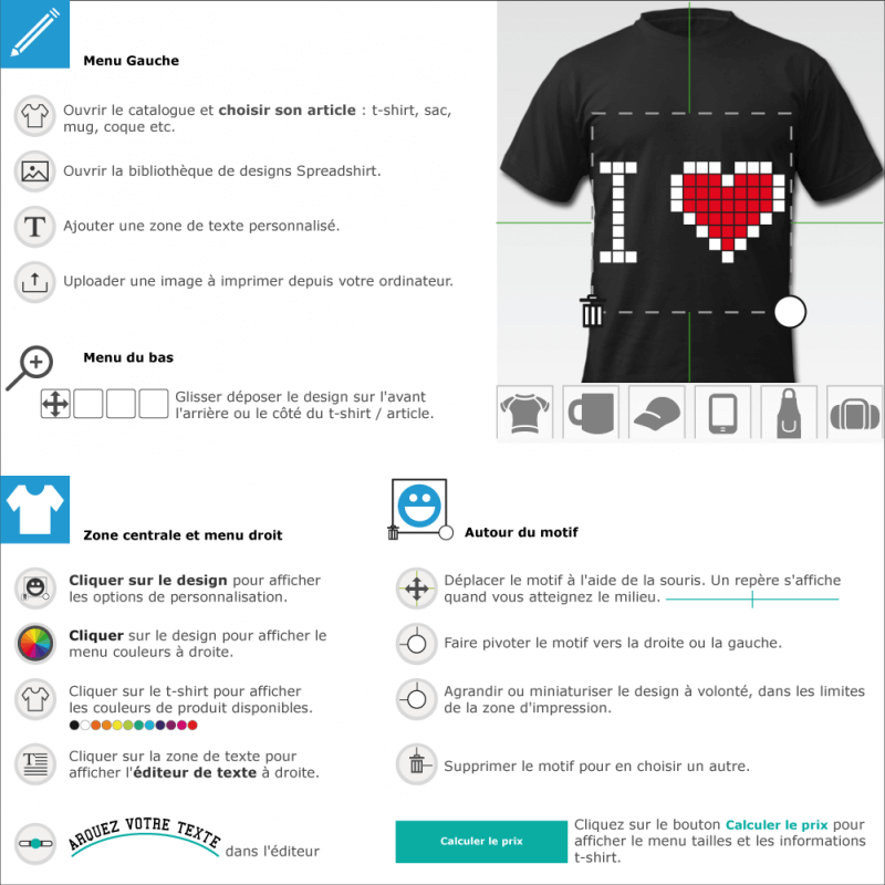 Crer un t-shirt I love geek pixels customis 