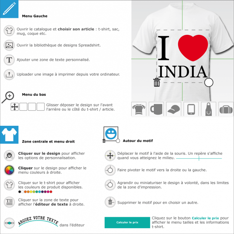 Imprimer un tee shirt I love India personnalis 