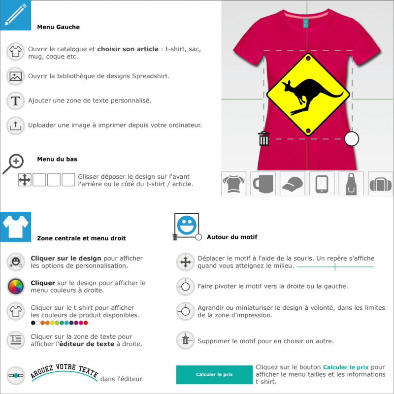 Personnalisez votre tee shirt panneau kangourou  trous  designer en ligne 
