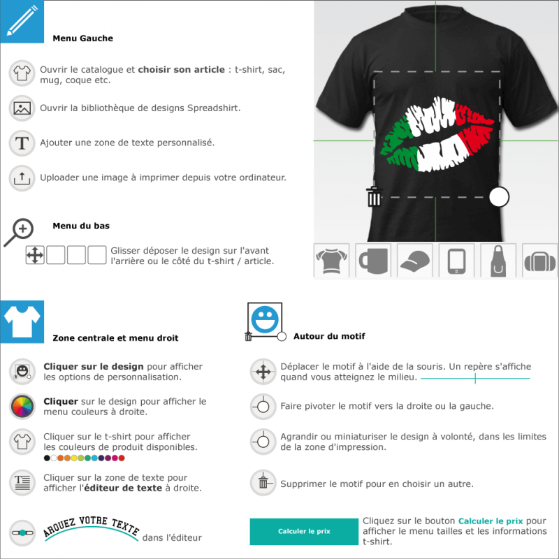 Personnalisez votre tee shirt Kiss drapeau italien en ligne 