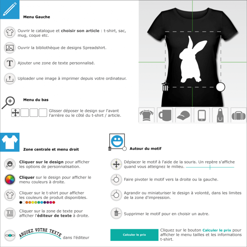 T-shirts  Lapin picto de face personnalis 