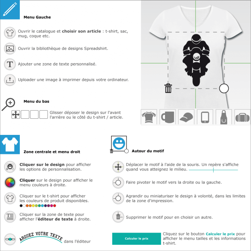 Personnaliser un t-shirt Motard de face en ligne
