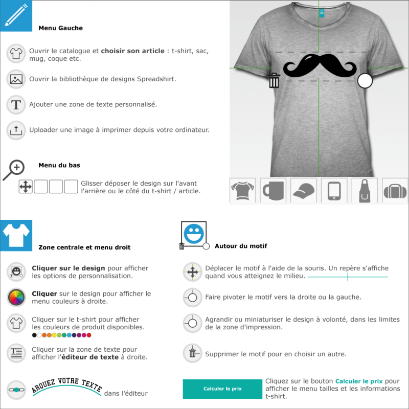 Personnaliser un tee shirt moustache anglaise bulle en ligne 