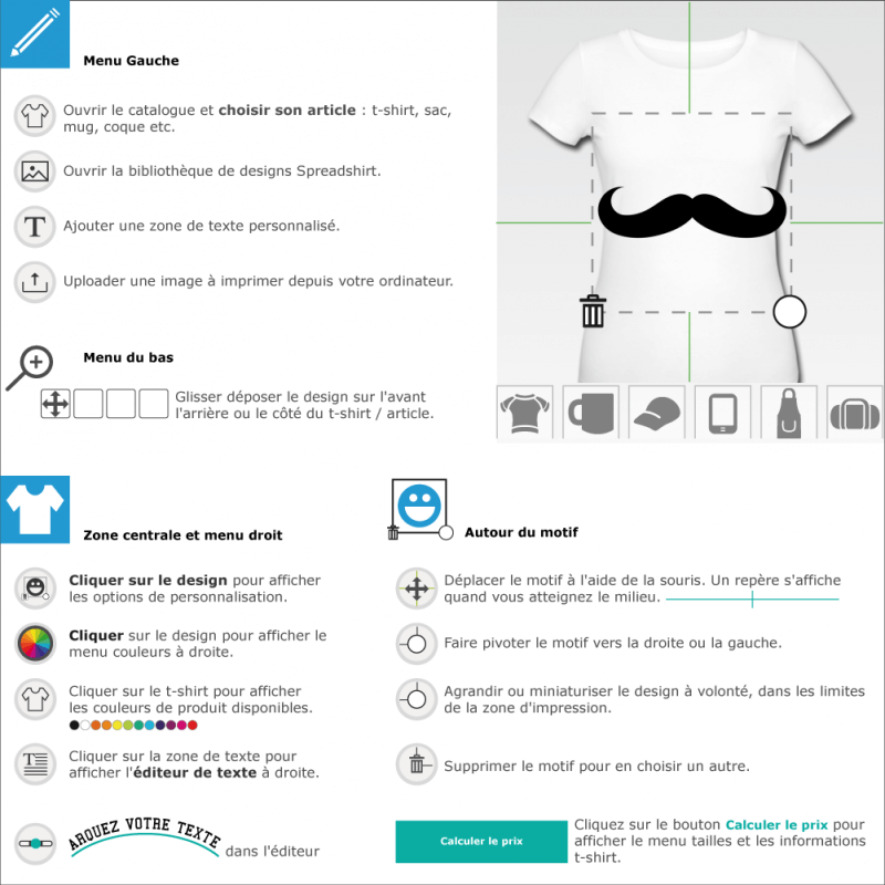 Tee shirts moustache boucles larges en ligne 