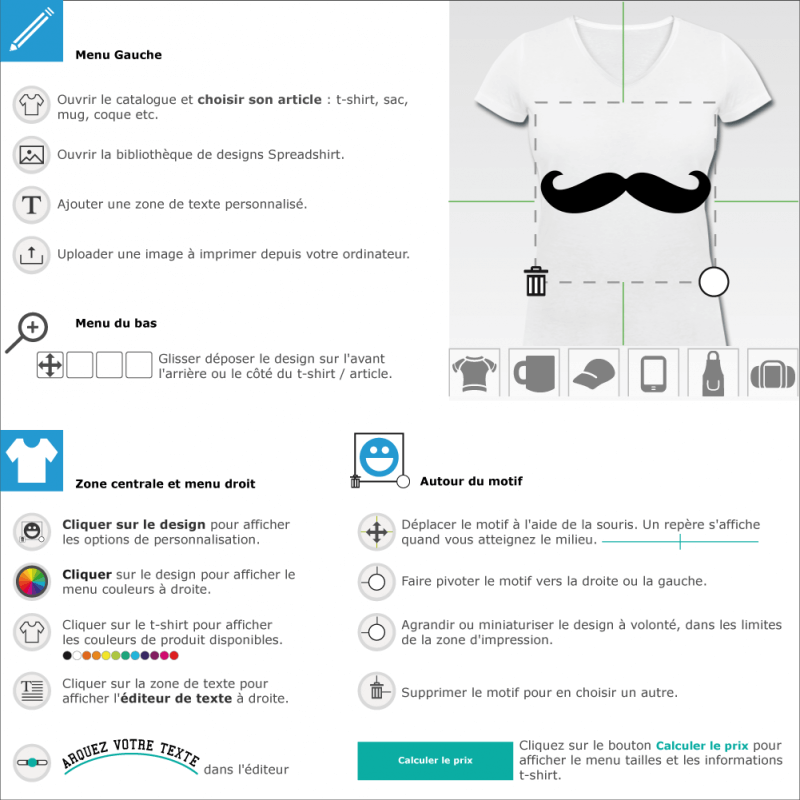 Créer un t-shirt Moustache classique customisé en ligne 