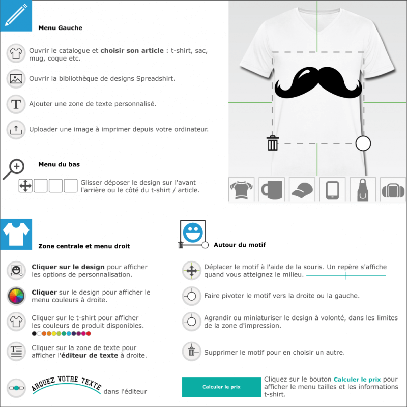 Imprimer un t-shirt moustache epaisse bulle customisé en ligne 