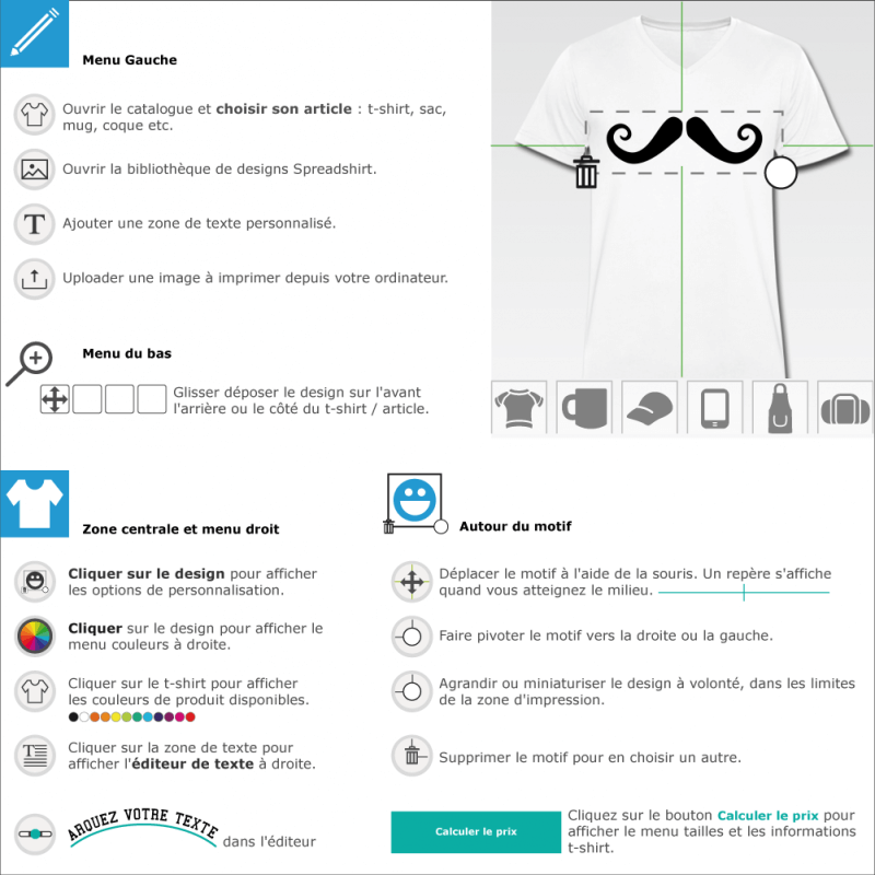Créer un tee shirt Moustache française boucle customisé 