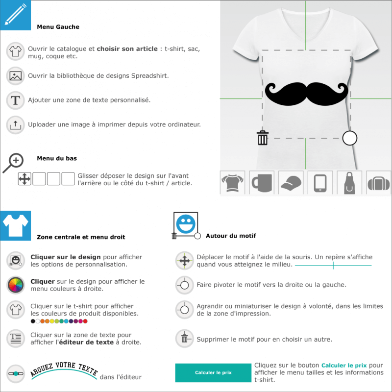 T-shirt moustache hipster boucles  imprimer 