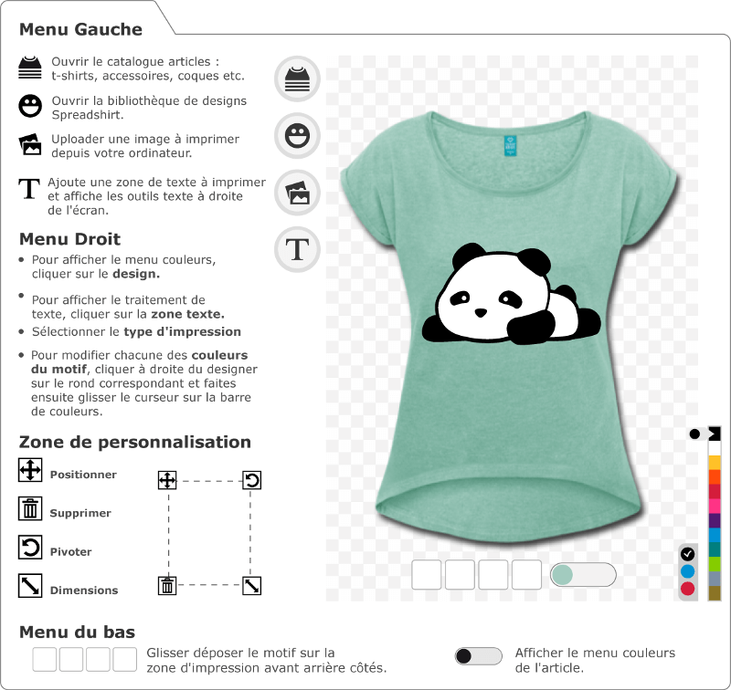 Panda kawaii à personnaliser et imprimer sur t-shirt, sac, accessoire etc. Créez un t-shirt panda.