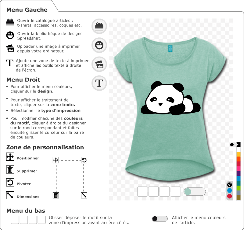 Panda kawaii  personnaliser et imprimer sur t-shirt, sac, accessoire etc. Crez un t-shirt panda.