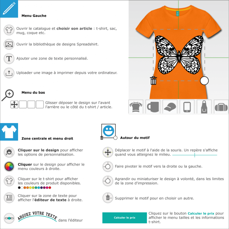 Personnalisez votre t-shirt papillon en ligne avec ce design dcoratif de papillon aux ailes rondes ornes de tracs fins entrelacs.