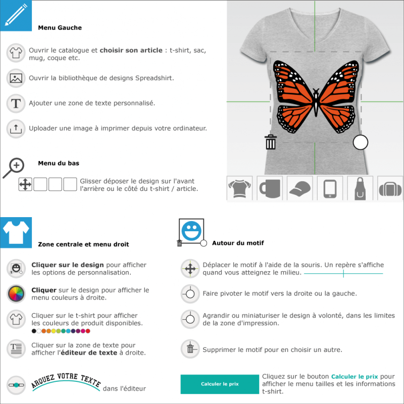 Papillon  personnaliser en ligne. Le papillon est dessin en format personnalisable spcial impression t-shirt  modifier dans le designer.
