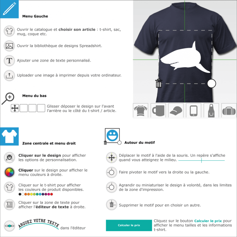 T-shirts  requin picto en ligne 