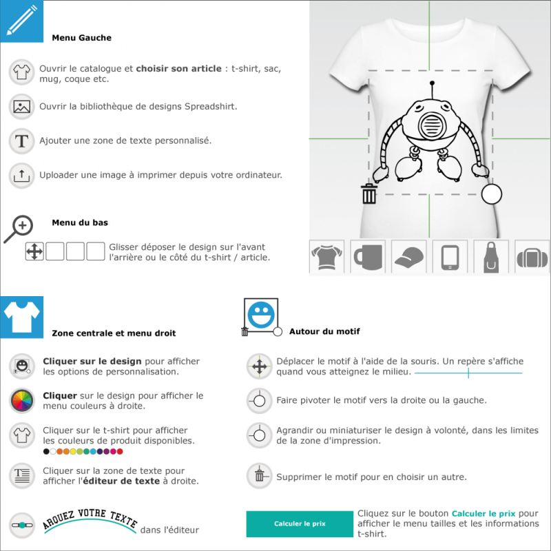 Tee shirts Robot boule traits customis 