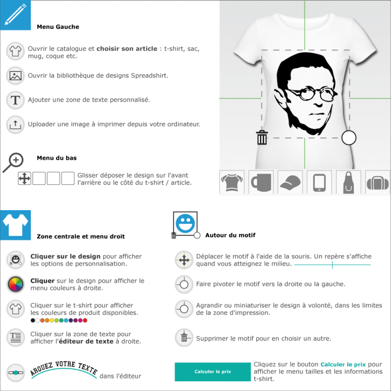 Personnalisez un t-shirt sartre  imprimer soi-mme en ligne 