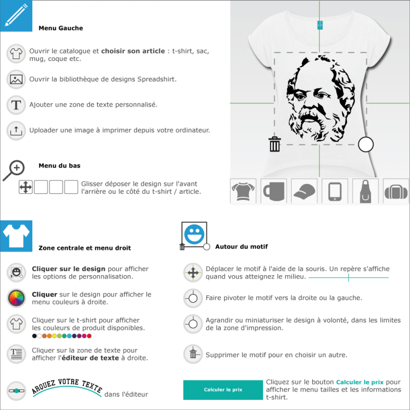 Imprimer un tee shirt Socrate customis en ligne 