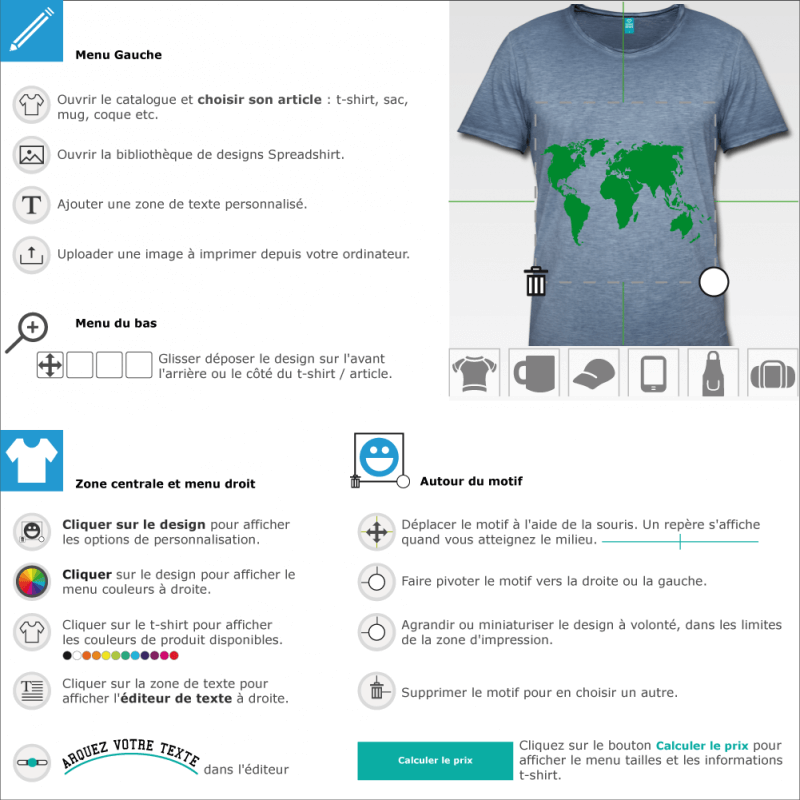 Personnaliser un t-shirt Carte du monde en ligne 