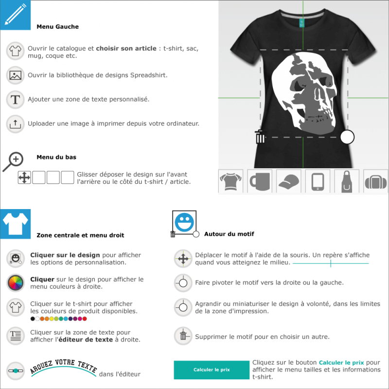 Tee shirt Tête de mort crâne humain à créer et personnaliser en ligne 