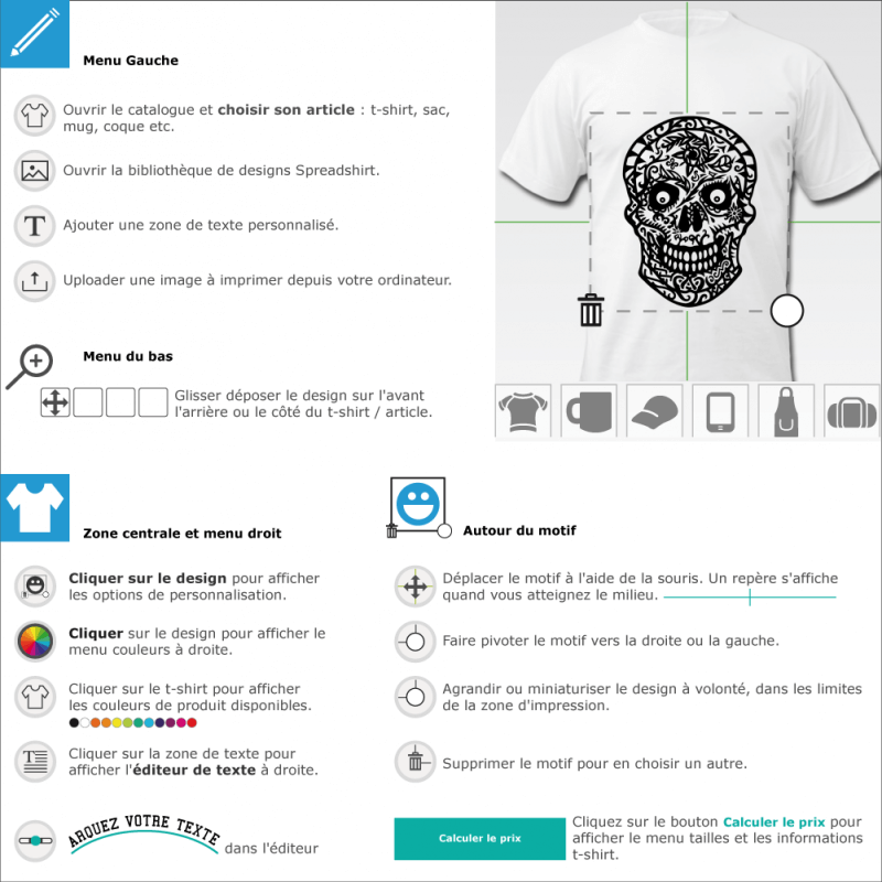 Personnalisez un t-shirt Tte de mort fleurie  imprimer 