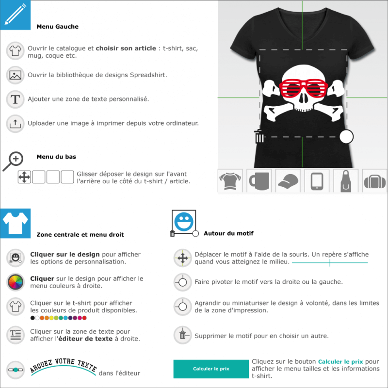 Personnalisez un t-shirt Tte de mort lunettes nerd  imprimer soi-mme en ligne 