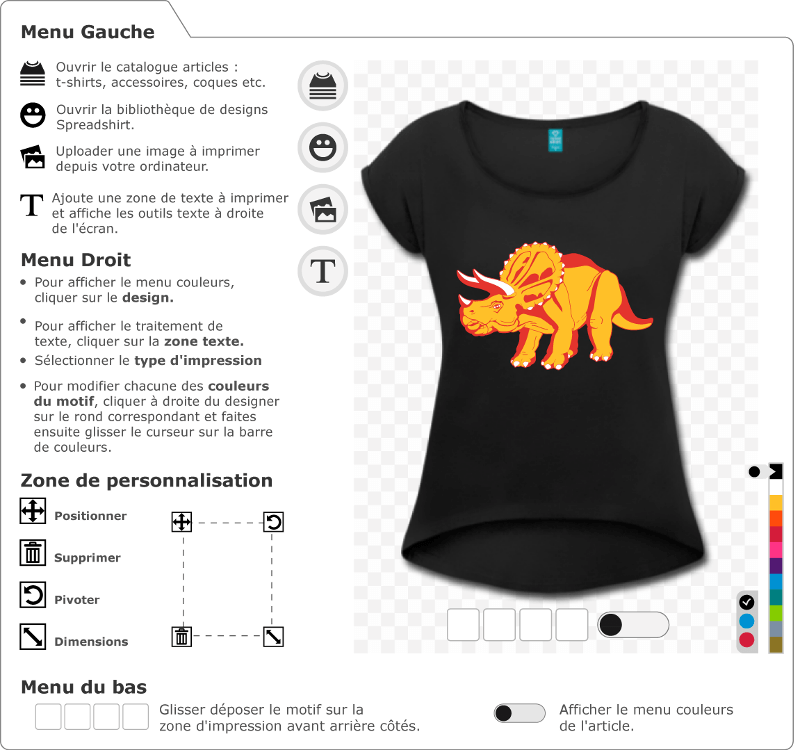 Adaptez le tricratops dans le designer Spreadshirt et crez un t-shirt dinosaure original.