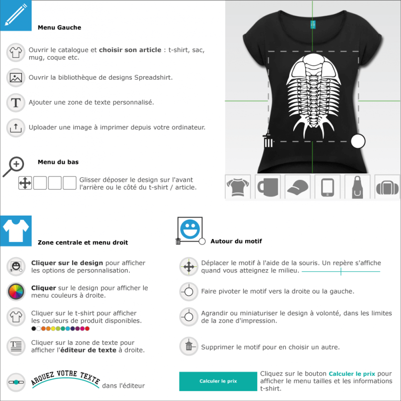 Tee shirts trilobite customisé en ligne 