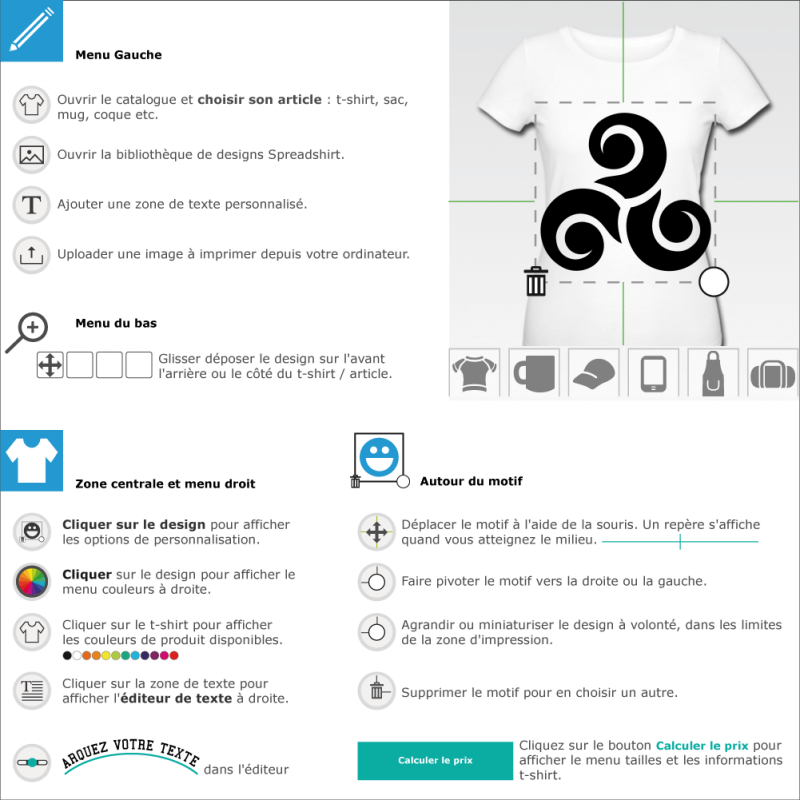 T-shirt Triskell 3 portions empattements à imprimer soi-même en ligne 