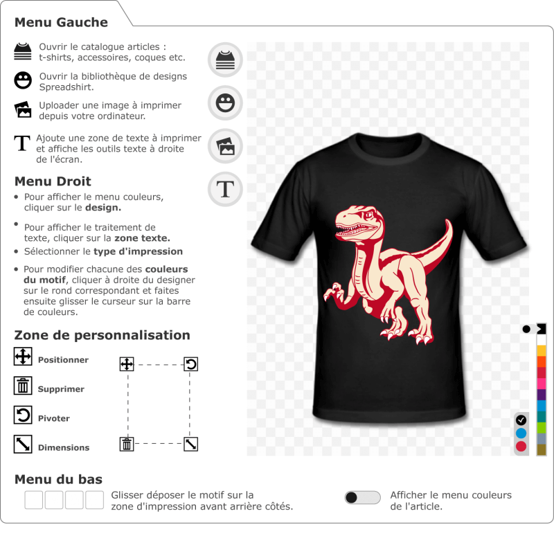 T-shirt vélociraptor original à personnaliser soi-même. Créez un t-shirt dinosaure original avec ce raptor stylisé.